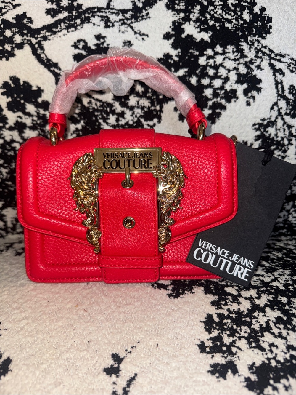 NWT!!! Versace Jeans Collection Red Mini Top-Handle Bag with Gold Hardware